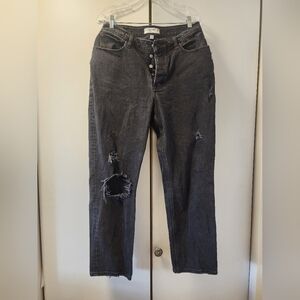 Abercrombie & Fitch Curve Love Dad Jeans Black Distressed Straight Leg 30 Grunge